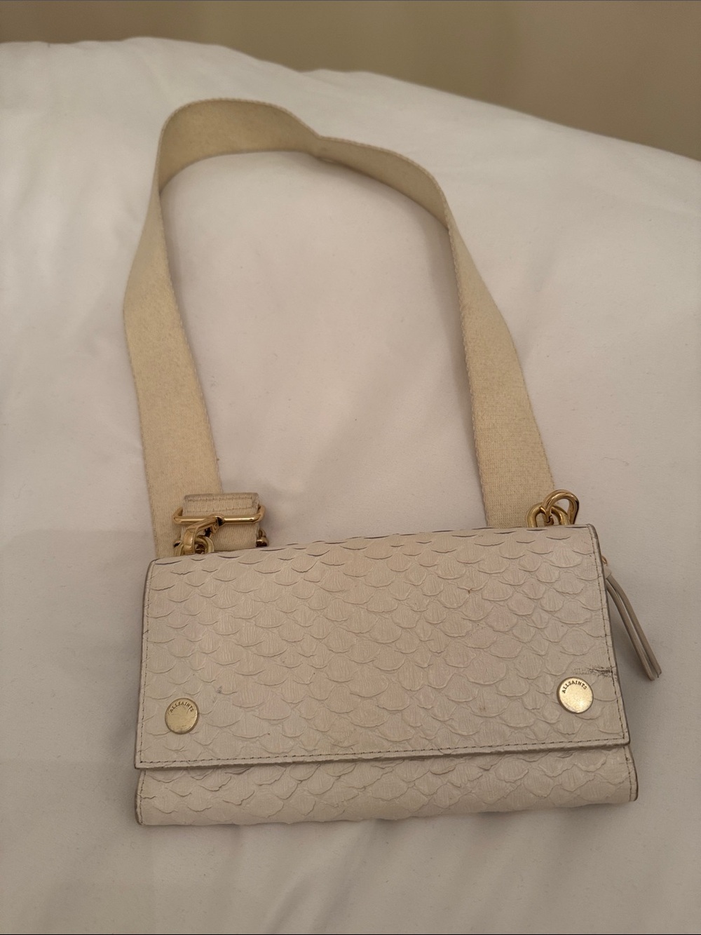 All Saints Women's Cream Crossbody Bag with Wide Strap